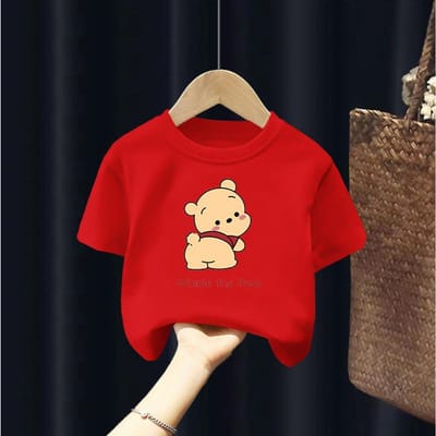 T-shirt met korte mouwen voor kinderen Beer Zomerstijl Cartoon Top Losse Onderlaag Shirt voor Grote, Middelgrote en Kleine Kinderen 150cm red