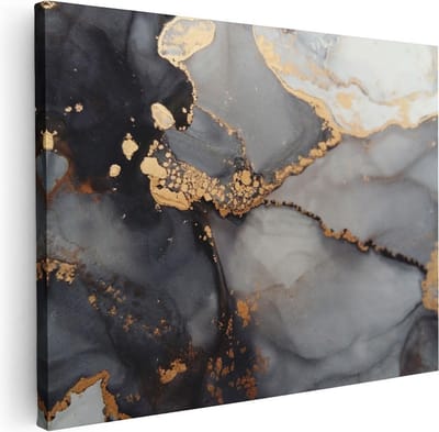 Artaza Canvas Schilderij Abstract Marmer - 40x30 cm - Klein - Muurdecoratie Goud - Wanddecoratie Industrieel - Kamer Accessoires Zwart