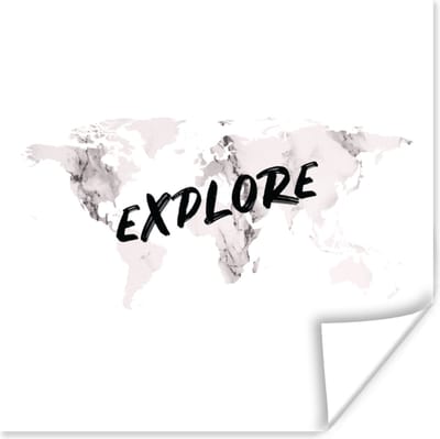 Poster 30x30 cm - Wereldkaart - Tekst - Marmer - Posters - Kamer decoratie - Wanddecoratie woonkamer - Muurdecoratie slaapkamer