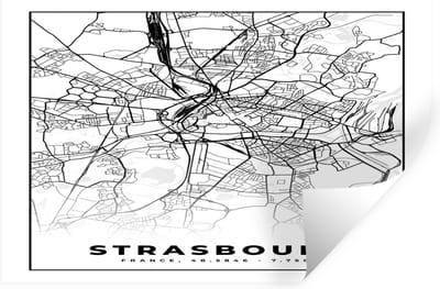Muurstickers - Sticker Folie - Frankrijk - Kaart - Strasbourg - Plattegrond - Stadskaart - Zwart wit - 30x20 cm - Plakfolie - Muurstickers Kinderkamer - Zelfklevend Behang - Zelfklevend behangpapier - Stickerfolie
