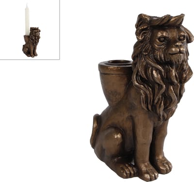Kandelaar "Leeuw" brons polystone 10,5x6,2x15cm