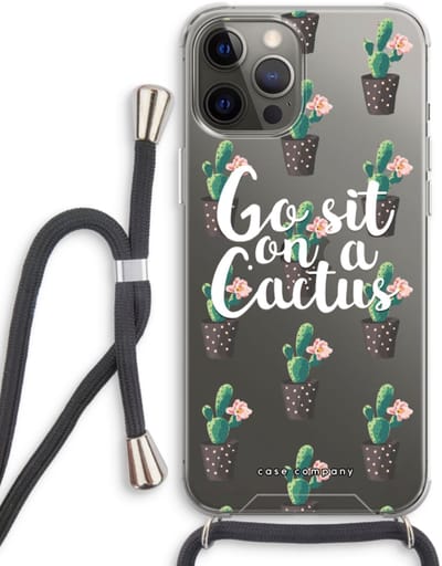 Case Company® - Hoesje met koord geschikt voor iPhone 12 Pro hoesje met Koord - Cactus quote - Telefoonhoesje met Zwart Koord - Bescherming aan alle Kanten en Over de Schermrand