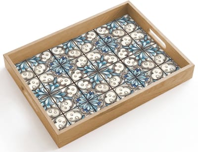 Dienblad hout 40x30 cm - Schootdienblad - Barok - Tegel - Kleurrijk - Borrelplank rechthoek - Plateau dienbladen