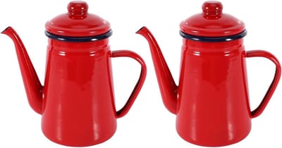 Emaille Koffie Waterkoker - Theeketel Fornuis - Koffie en Thee - Inductie Gasfornuis Universeel - 1.1 Liter - Rood