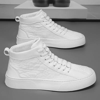 Heren High-top Sneakers Mode Leer Casual Schoenen Nieuwe Heren Skateboard Schoenen High Top Gevulkaniseerde Schoenen voor Heren Tenis Masculino 43 gray