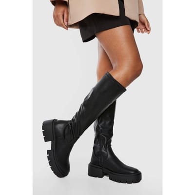 boohoo Dames Chunky kniehoge laarzen | Black | Maat: 3