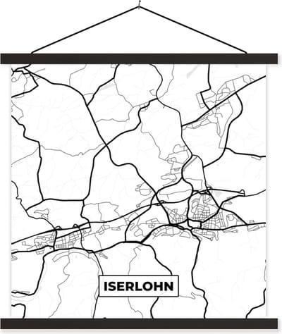 Posterhanger incl. Poster 60x60 cm - Schoolplaat - Plattegrond - Iserlohn - Kaart - Stadskaart - Textielposter - Zwarte latten - Stadskaart