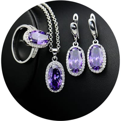 De Nieuwe Ovale Zirkoon Ketting Oorbellen en Ring Driedelige Set Is Modieus en Licht Luxe Size 8 Ring Set gray