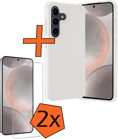 Hoes - Met 2x Screenprotector - Geschikt voor Samsung Galaxy S24 - Sterk & Shockproof - Back Cover - Siliconen Case - Telefoon Hoes - Wit