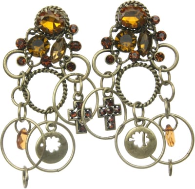 Behave - Oorstekers met Cirkelvormige Hangers en Steentjes - Amber