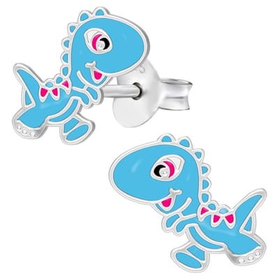 WeLoveSilver - Zilveren kinderoorbellen - Blauwe dinosaurus - 925 zilver