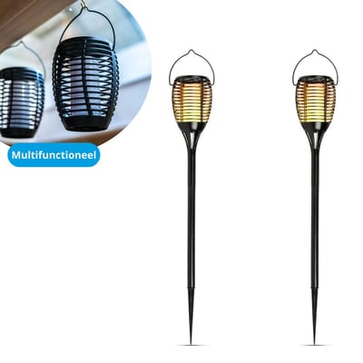 FlinQ Torch - Solar Tuinfakkels - Tuinverlichting op zonne-energie - Solar tuinverlichting - Tuinlantaarns - Padverlichting - 2-pack - Zwart