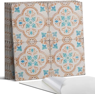 Coloray Wandpanelen Zelfklevend - Decoratief motief met bloemen Zelfklevende Wandpanelen - 50 cm x 50 cm - Turkoois Wandpaneel PVC - 4 stuks - Texturen Wandpanelen Zelfklevend - Wandbord Keuken - Wandpaneel Badkamer