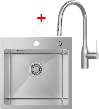 SOFETIY MAX Spoelbak Keuken 45x45CM - Spoelbakken Keuken Met Uittrekbare Uitloop Keukenkraan - Spoelbak Met Kraangat - Wasbak Keuken RVS