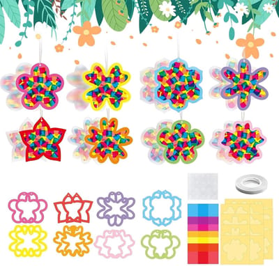 Knutselset voor kinderen met 16 stuks, bloemen en vensterafbeeldingen voor lentedecoratie, creatief doe-het-zelf plezier en raamdecoratie in 4 kleuren