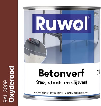 Ruwol Betonverf Oxyderood (RAL 3009) 750 ml - Voor binnen en buiten - Alle kleuren - Kras-, stoot- en slijtvaste verf voor beton en steen - Betonverf voor buiten