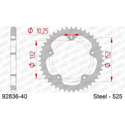 Stalen motortandwiel achteraan Afam 525 40 dents