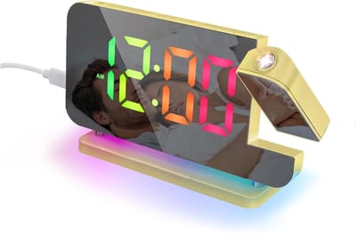 Digitale Wekker - Nachtkastje Klok - Tijd Projecteren - 180 Graden Projectie - 8 Inch - Goud