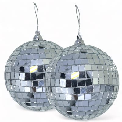 Dailygoods- Discoballen 10 cm - Set van 2 - Decoratie - Kerstversiering - Woondecoratie - Zilver - Elegante uitstraling - Spiegelballen