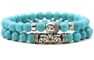 Kralen Armband met Buddha Beeld - Turquoise - Natuursteen - Boeddha Sieraden - Armbanden Heren Dames - Kralenarmband - Papa Cadeau Voor Mannen - Vaderdag