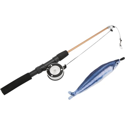 Baguette amusante pour chat Réaliste Flexible Interactive Poulie Télescopique Canne à pêche Jouet pour chat pour chats(Saury black