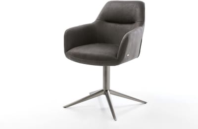 Eetkamerstoel Pejo-Flex kruispoot grafiet microvelours antraciet vintage 360° draaibaar rocker-functie pocketveer kern