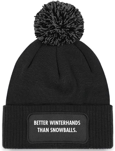 Better winterhands than snowballs wintermuts zwart met pompoen | wit - soBAD. | Unisex | Skimuts | Muts | Kou | met grappige tekst | Winter | Beanie
