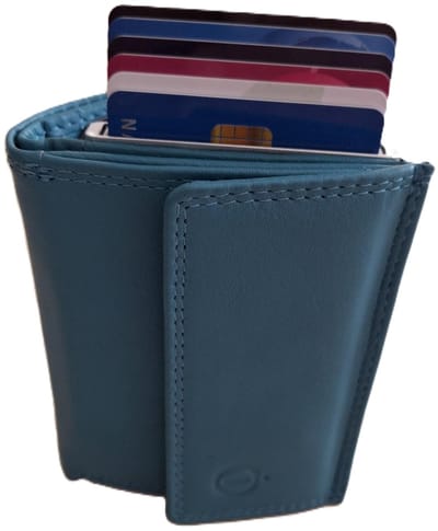 OI Turquoise leren portemonnee met Figuretta pasjeshouder en ruimte voor kleingeld / Compact portemonneetje met Cardprotector en ruim munt vak / compleet beursje met RFID SAFE kastje / aqua blauw-groen leer / 146Turquoise