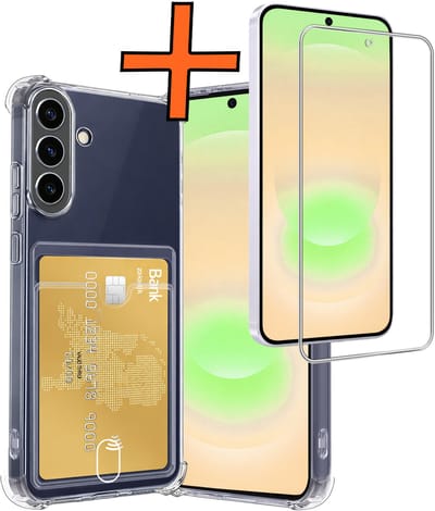 Hoes - Geschikt voor Samsung Galaxy A37 - Met Screenprotector - En Pashouder - En Kaarthouder - Telefoon Hoesje Shockproof - Siliconen Case - Back Cover - Shock Proof - Pasjes Houder - Transparant