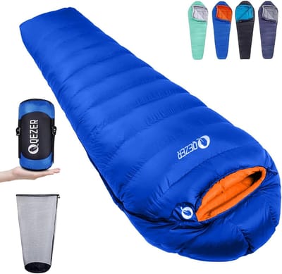 Donsslaapzak - Warme slaapzak - Kamperen en outdoor - Lichtgewicht en warm - 220x80 cm - Saffierblauw
