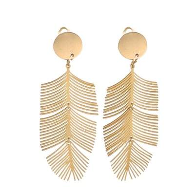 Clip oorbellen -palmblad -goudkleurig 7.5 cm- geen gaatje- Charme Bijoux