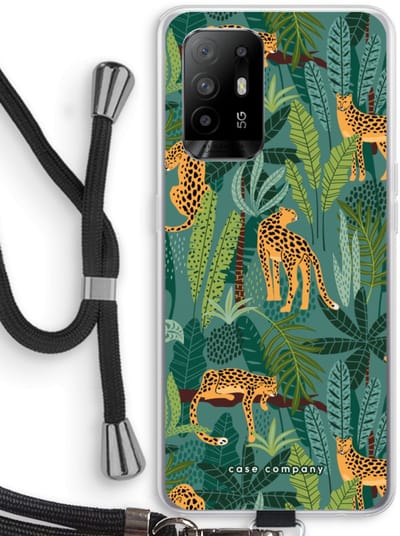 Case Company® - Hoesje met koord geschikt voor Oppo A94 5G hoesje met Koord - Luipaard 2 - Telefoonhoesje met Zwart Koord - Bescherming aan alle Kanten en Over de Schermrand