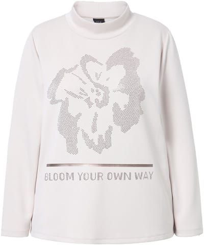 Ulla Popken - Dames - Sweatshirt bloemen opstaande kraag lange mouwen modalmix - Grijsbeige - Maat 58+