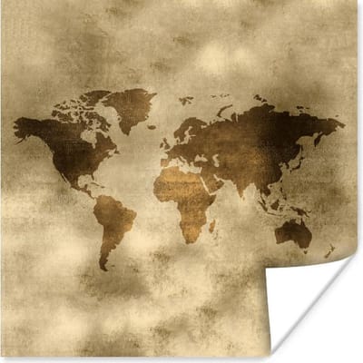 Poster 30x30 cm - Wereldkaart - Papyrus - Antiek - Posters - Kamer decoratie - Wanddecoratie woonkamer - Muurdecoratie slaapkamer