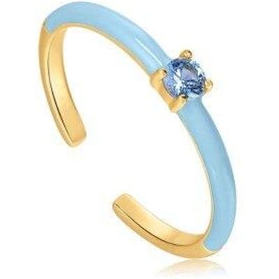 Bague Ajustable Statement Bohemia Ouverture Or Émail Bleu Poudre Sauge Emblème Zirconia Cubique Qualité Luxe pour Femme white