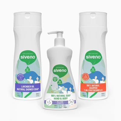 Siveno Natuurlijke Lichaamsverzorging Voordeelset – Vloeibare Zeep + Douchezeep + Shampoo – 3 Stuks