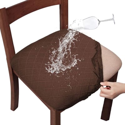 Daity Stoelhoezen - eetkamerstoelhoezen met strikken - stretch jacquard stoelhoezen - beschermhoezen voor eetkamerstoelen - 4 stuks - diamant koffie