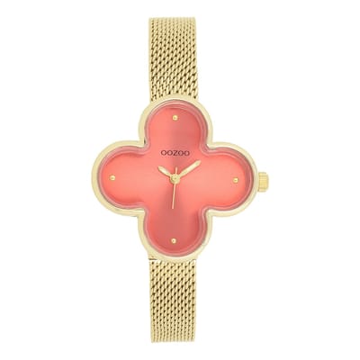 OOZOO Timepieces - Goudkleurige horloge met metalen mesh armband metalen mesh armband - C11529