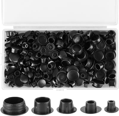 Set van 200 kunststof schroefdeksels in verschillende maten (5/6/8/10/12 mm) met opbergdoos - Zwarte blinde stoppers voor meubels en klussen