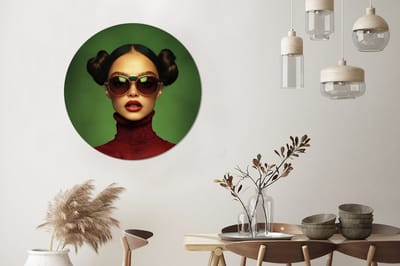 WallCircle - Wandcirkel - Muurcirkel - Vrouw - Groen - Bril - Aesthetic - Modern - Aluminium - Dibond - 90x90 cm - Binnen en Buiten