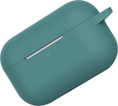 Hoes - Geschikt voor Apple Airpods Pro - Siliconen Hoesje met Clip - Silicone Case Cover - Midnight Green
