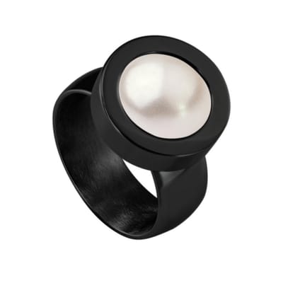 Quiges RVS Schroefsysteem Ring Zwart Glans 16mm met Verwisselbare 12mm Mini Munt - SLSRS55116