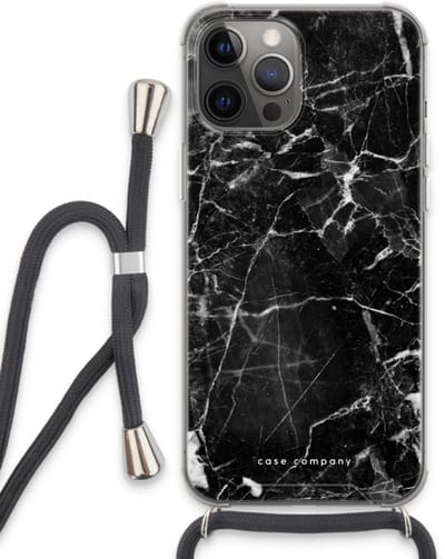 Case Company® - Hoesje met koord geschikt voor iPhone 13 Pro Max hoesje met Koord - Zwart Marmer - Telefoonhoesje met Zwart Koord - Bescherming aan alle Kanten en Over de Schermrand