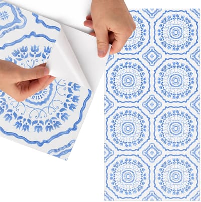 Tulup Meubelfolie - Griekse tegels Decoratiefolie - 75x150 cm - Blauw Meubelfolie - Meubelfolie Zelfklevend - Klassiek Meubelfolie - Wrapfolie Keuken - Wanddecoratie - Achtergronden en patronen
