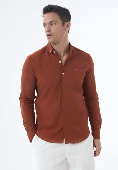 Jimmy Sanders Linnen Katoen Blend Shirt - Overhemd Heren Terracotta - M