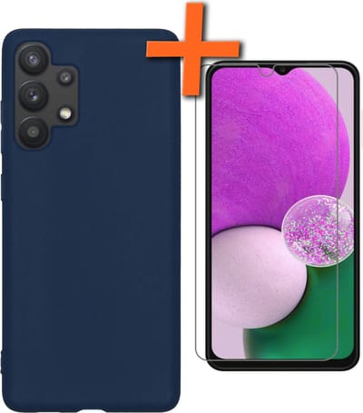 Hoes - Met Screenprotector - Geschikt voor Samsung Galaxy A13 4G - Sterk & Shockproof - Back Cover - Siliconen Case - Telefoon Hoes - Donkerblauw