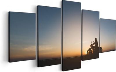 Artaza Canvas Schilderij Vijfluik Silhouet Van Een Motor Bij Zonsondergang - 100x50 - Foto Op Canvas - Canvas Print
