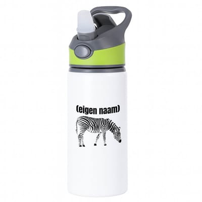Hacebo® - zebra met eigen naam waterfles met rietje groen - Zebra - dieren liefhebber - iemand die houdt van zebra's - verjaardag - cadeau - kado - geschenk - water fles - 650ML