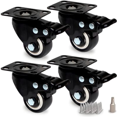 Set van 4 Zwenkwielen met Rem - 40mm Stevige Montage Wieltjes voor Meubels tot 240kg