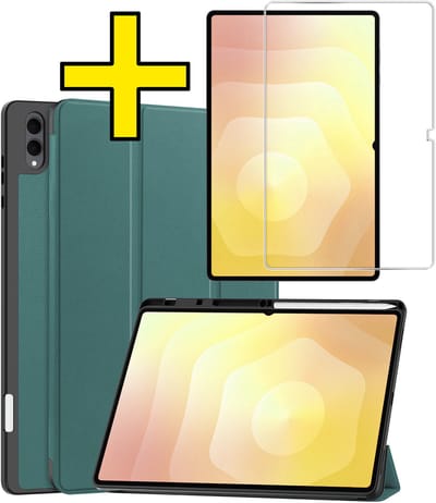 Hoes - Geschikt voor Samsung Galaxy Tab S11 Ultra - Met Screenprotector - Trifold Bookcase - Hard Cover Case - Met Uitsparing Geschikt voor S Pen - Hardcover Book - Tablet Hoesje - Donkergroen